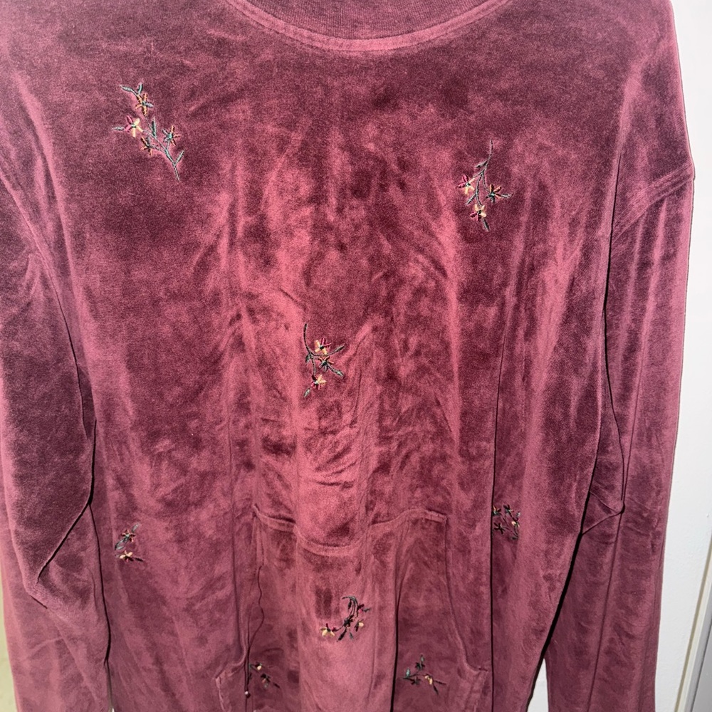 Embroidered Velvet Blouse - Burgundy